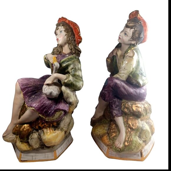 Antique Vtg Italian Girl Boy Victorian Peasant Children Capodimonte BENACCHIO 2 - Picture 3 of 16